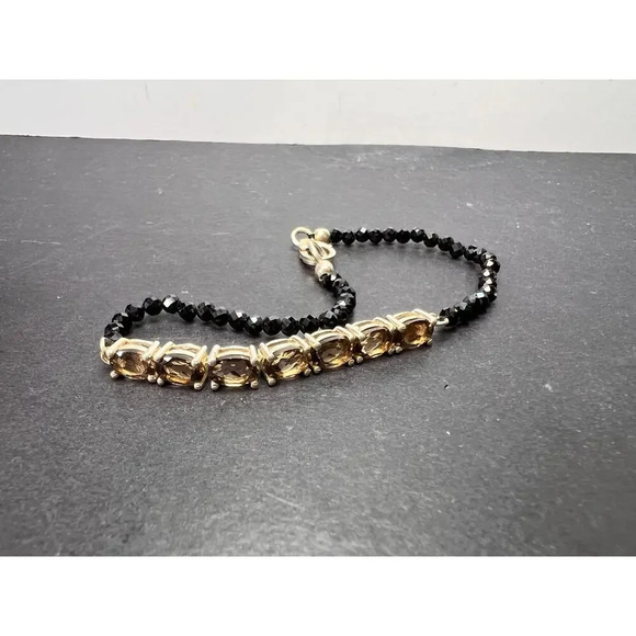 Smoky quartz and black spinel bracelet with sterling clasp - Picture 9 of 11